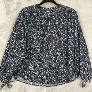 Old Navy Womens Corduroy Ditsy Floral Top Blue L Cottagecore Peasant Boho